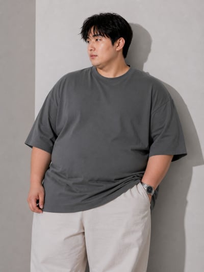 PockMAN Mens Oversized Solid Pure Cotton Terry Light Grey Tshirt