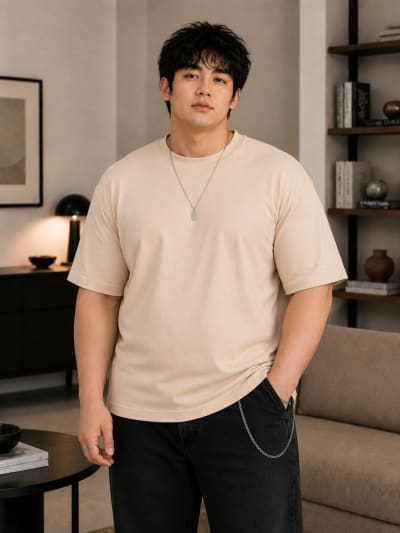 PockMAN Mens Oversized Solid Pure Cotton Terry Desert Sand Tshirt