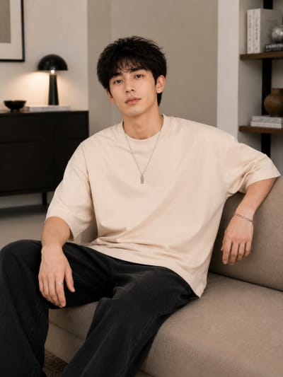 PockMAN Mens Oversized Solid Pure Cotton Terry Desert Sand Tshirt