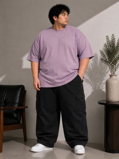 PockMAN Mens Oversized Solid Pure Cotton Terry Dusty Lavender Tshirt