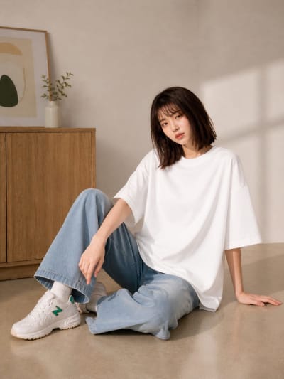 PockMAN Women Oversized Solid Pure Cotton Terry White Tshirt