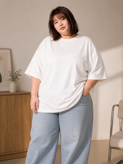 PockMAN Women Oversized Solid Pure Cotton Terry White Tshirt