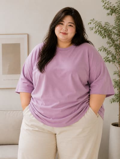PockMAN Women Oversized Solid Pure Cotton Terry Dusty Lavender Tshirt