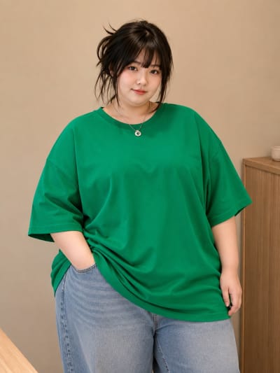 PockMAN Women Oversized Solid Pure Cotton Terry Green Tshirt