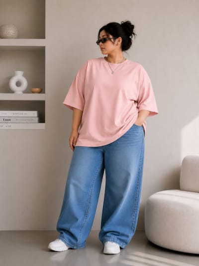 PockMAN Women Oversized Solid Pure Cotton Terry Rose Gold  Tshirt
