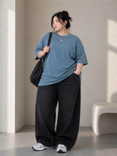 PockMAN Women Oversized Solid Pure Cotton Terry Moonstone Blue Tshirt