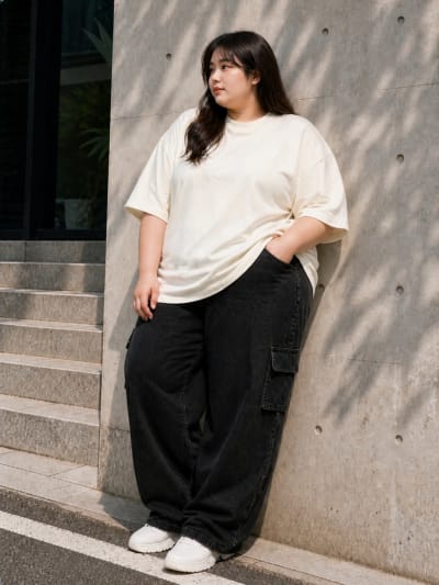 PockMAN Women Oversized Solid Pure Cotton Terry Off White Tshirt