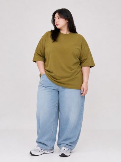 PockMAN Women Oversized Solid Pure Cotton Terry Olive Tshirt