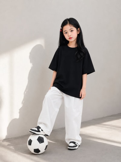 PockMAN Girls Oversized Solid Cotton Terry Classic Black Tshirt