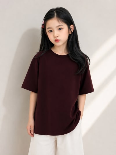 PockMAN Girls Oversized Solid Cotton Terry Classic Dark Brown Tshirt