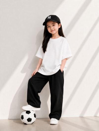 PockMAN Girls Oversized Solid Cotton Terry Classic White Tshirt