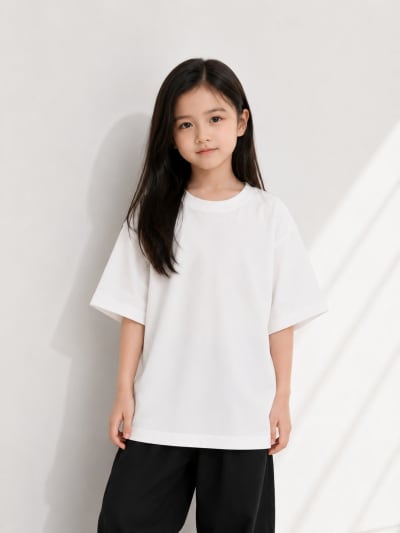 PockMAN Girls Oversized Solid Cotton Terry Classic White Tshirt