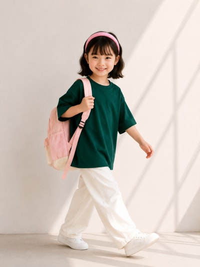 PockMAN Girls Oversized Solid Cotton Terry Classic Bottle Green Tshirt