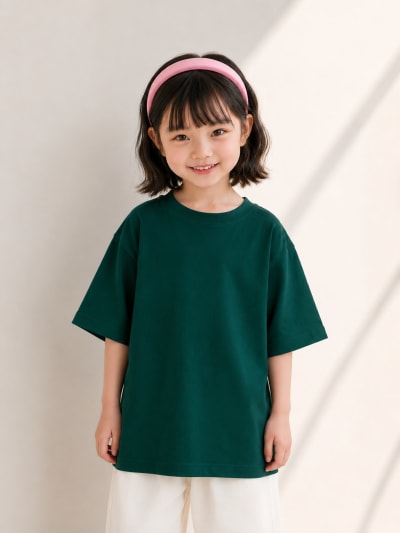 PockMAN Girls Oversized Solid Cotton Terry Classic Bottle Green Tshirt