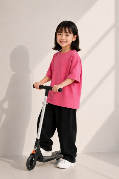 PockMAN Girls Oversized Solid Cotton Terry Classic Coral Pink Tshirt