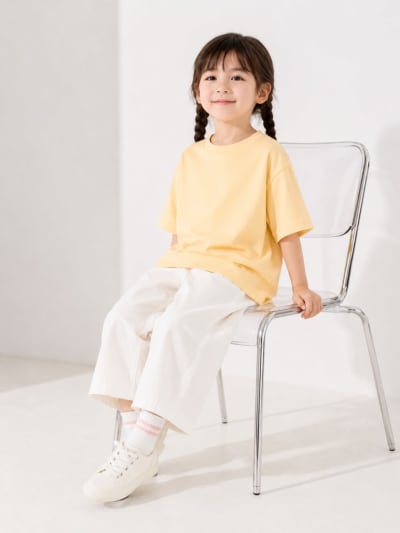 PockMAN Girls Oversized Solid Cotton Terry Classic Fawn Beige Tshirt