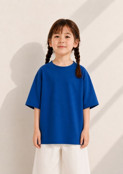 PockMAN Girls Oversized Solid Cotton Terry Classic Royal Blue Tshirt