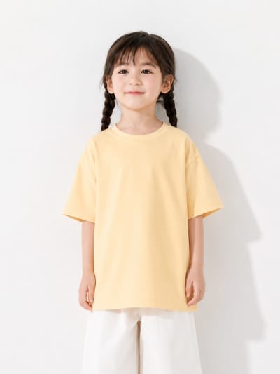 PockMAN Girls Oversized Solid Cotton Terry Classic Fawn Beige Tshirt