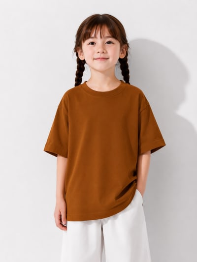 PockMAN Girls Oversized Solid Cotton Terry Classic Brown  Tshirt