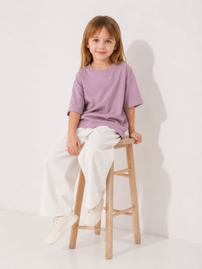 PockMAN Girls Oversized Solid Cotton Terry Classic Dusty Lavender Tshirt