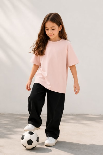 PockMAN Girls Oversized Solid Cotton Terry Classic Rose Gold  Tshirt