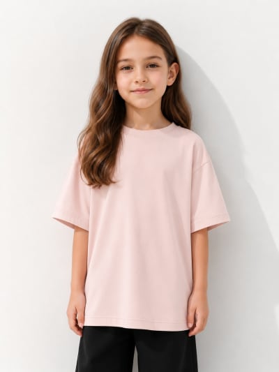 PockMAN Girls Oversized Solid Cotton Terry Classic Rose Gold  Tshirt