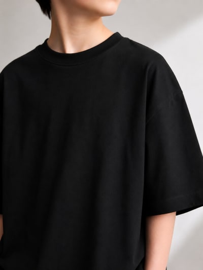PockMAN Boys Oversized Solid Cotton Terry Classic Black Tshirt