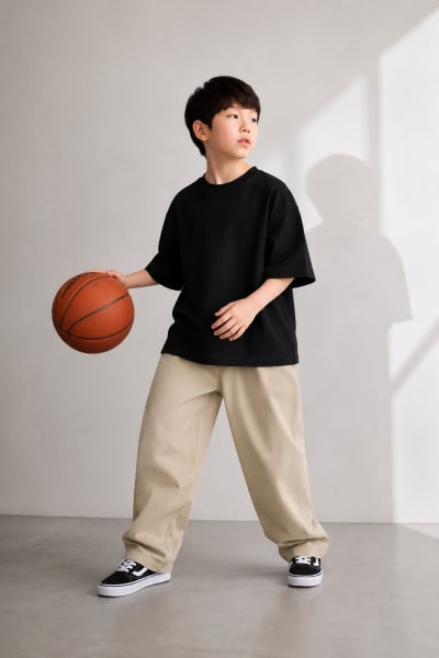 PockMAN Boys Oversized Solid Cotton Terry Classic Black Tshirt