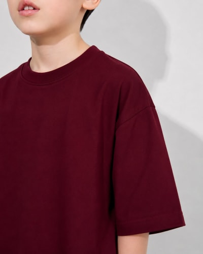 PockMAN Boys Oversized Solid Cotton Terry Classic Maroon Tshirt