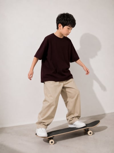PockMAN Boys Oversized Solid Cotton Terry Classic Dark Brown Tshirt