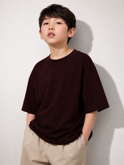 PockMAN Boys Oversized Solid Cotton Terry Classic Dark Brown Tshirt