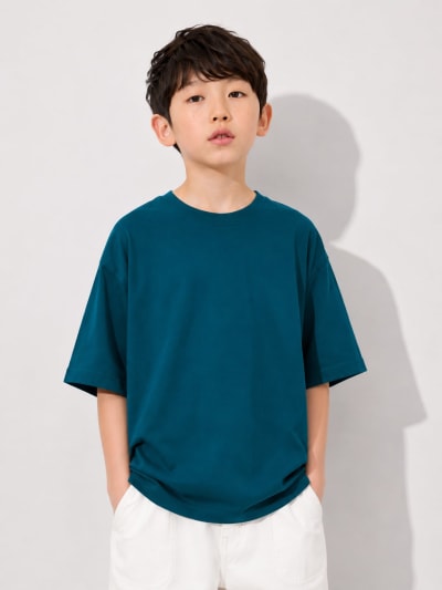 PockMAN Boys Oversized Solid Cotton Terry Classic Teal Tshirt