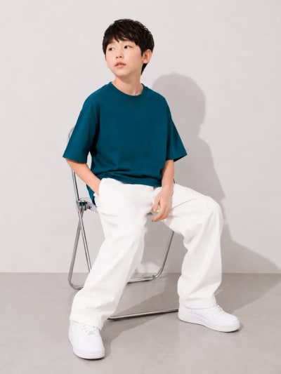 PockMAN Boys Oversized Solid Cotton Terry Classic Teal Tshirt