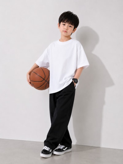 PockMAN Boys Oversized Solid Cotton Terry Classic White Tshirt
