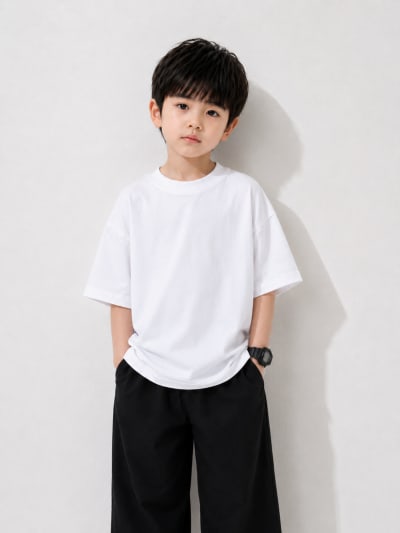 PockMAN Boys Oversized Solid Cotton Terry Classic White Tshirt