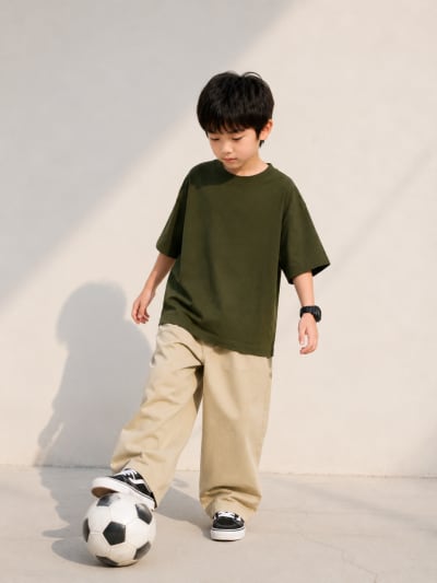 PockMAN Boys Oversized Solid Cotton Terry Classic Dark Olive Tshirt