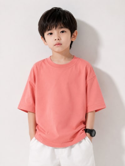 PockMAN Boys Oversized Solid Cotton Terry Classic Light Red Tshirt