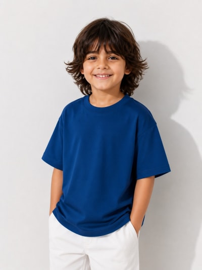 PockMAN Boys Oversized Solid Cotton Terry Classic Royal Blue Tshirt