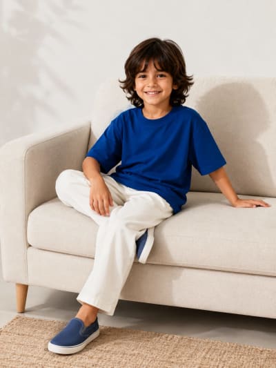PockMAN Boys Oversized Solid Cotton Terry Classic Royal Blue Tshirt