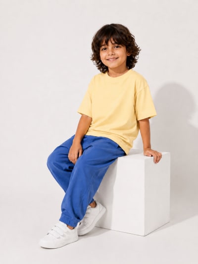 PockMAN Boys Oversized Solid Cotton Terry Classic Fawn Beige Tshirt