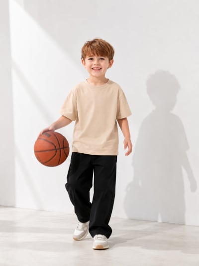 PockMAN Boys Oversized Solid Cotton Terry Classic Desert Sand Tshirt