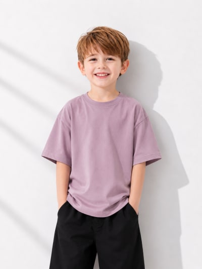 PockMAN Boys Oversized Solid Cotton Terry Classic Dusty Lavender Tshirt