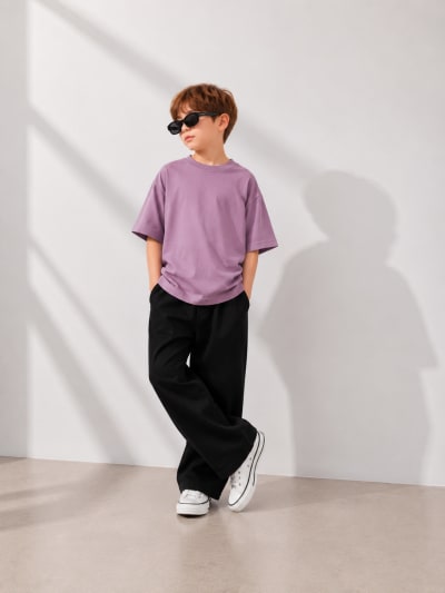 PockMAN Boys Oversized Solid Cotton Terry Classic Dusty Lavender Tshirt