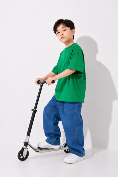 PockMAN Boys Oversized Solid Cotton Terry Classic Green Tshirt