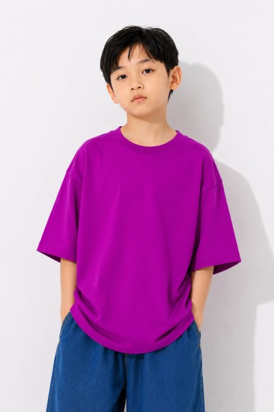 PockMAN Boys Oversized Solid Cotton Terry Classic Dark Fuchsia Tshirt