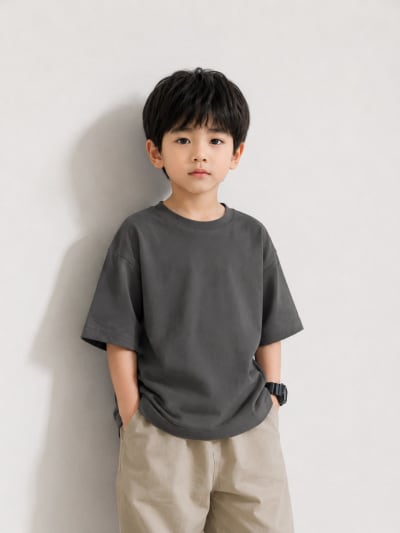 PockMAN Boys Oversized Solid Cotton Terry Classic Dark Grey Tshirt