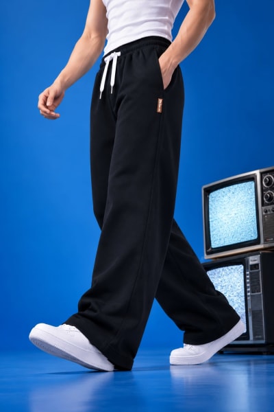 Pockman Men Relaxed Fit Solid Cotton Terry Black Jogger