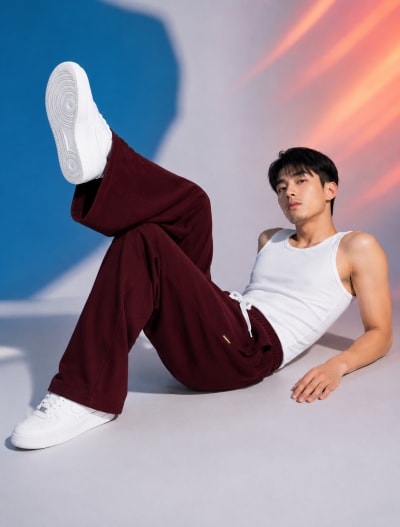 Pockman Men Relaxed Fit Solid Cotton Terry Wine Jogger