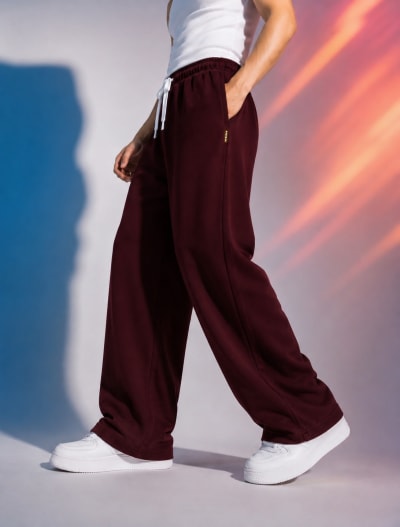 Pockman Men Relaxed Fit Solid Cotton Terry Wine Jogger
