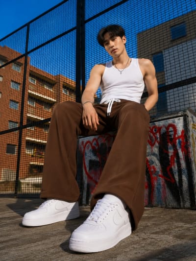 Pockman Men Relaxed Fit Solid Cotton Terry Brown Jogger